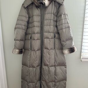 Hilary Radley Gray and Green Quilted Puffer Jacket with Hood